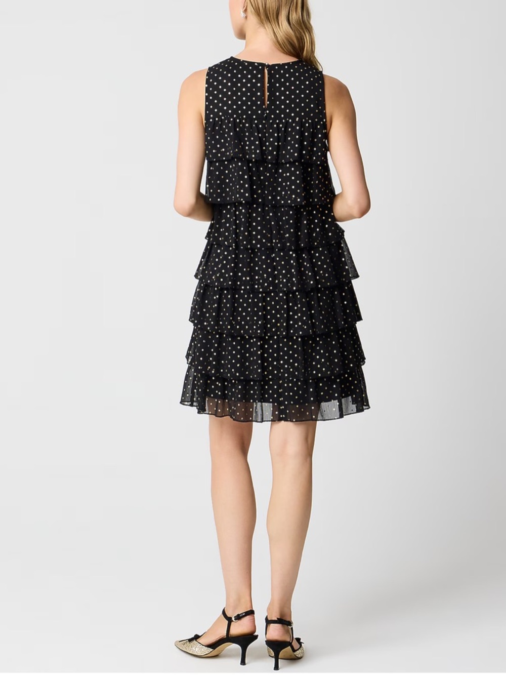 NWT Women’s J. Crew Gold Polka Dot Tiered Mini Dress, size 14